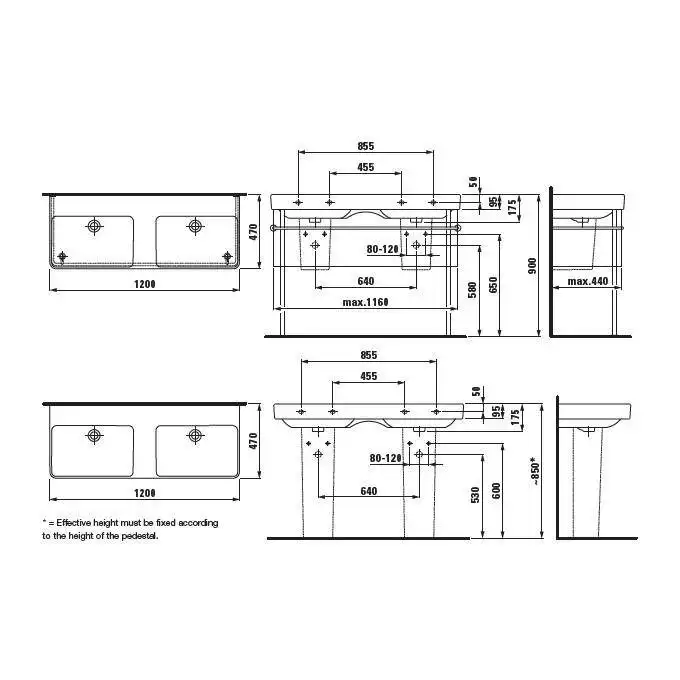 Umywalka podwójna ścienna 1200 x 460 mm LAUFEN H8149660001091