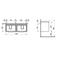 Szafka podumywalkowa BASE podwójna pod umywalkę PRO S 1159 x 515 x 438 mm, jasny wiąz LAUFEN H4024941102621