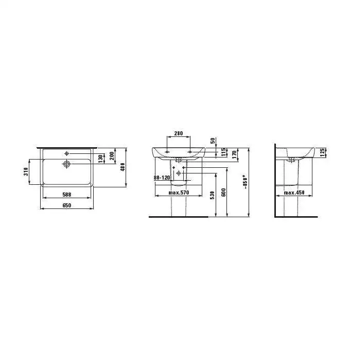 Umywalka ścienna 650 x 480 mm LAUFEN H8189530001041