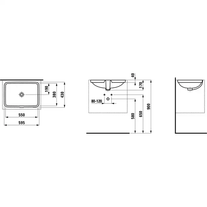 Umywalka podblatowa 595 x 430 mm, nieszlifowana (wymiar wewnętrzny 550x380) LAUFEN H8119630001091