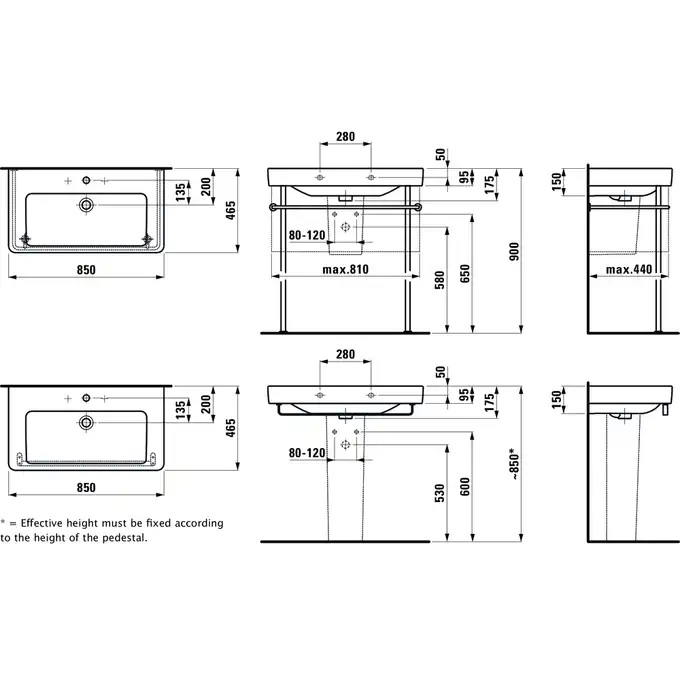 Umywalka ścienna 850 x 460 mm LAUFEN H8139650001041