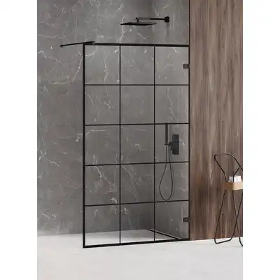 Kabina prysznicowa AVEXA BLACK 90x200 walk-in czyste 6mm Active Shield - wzór kratka NEW TRENDY EXK-2022