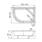 Brodzik NEW MAXIMA z siedziskiem L asymetryczny 100x80x41 gł. 28 cm, o52 bez obudowy stelaż/ szyna z nóżkami) NEW TRENDY B-0386