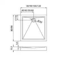 Brodzik prysznicowy CANTARE kwadratowy 90x90x15,5 gł. 3cm - 90 (obudowa zdejmowana, podstawa stelaż) NEW TRENDY B-0275