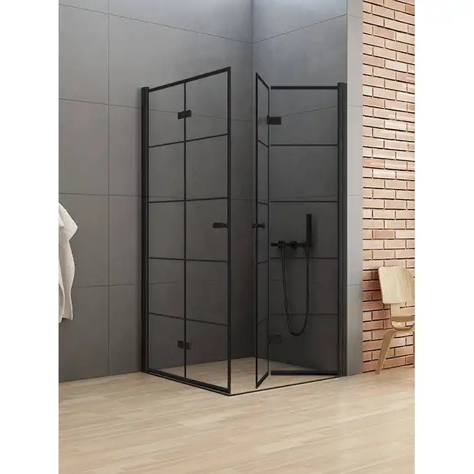 Kabina prysznicowa NEW SOLEO BLACK 2D kwadratowa 80x80x195 składane podwójne czyste 6mm AS - wzór kratka NEW TRENDY D-0287A/D-0288A