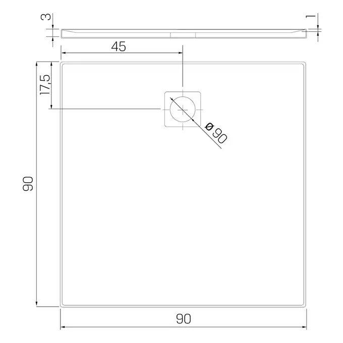 Brodzik MORI konglomeratowy kwadratowy 90x90x3 posadzkowy, szary NEW TRENDY B-0395