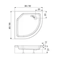 Brodzik prysznicowy ARTUS 80x80x21 półokrągły R55, podstawa stelaż, gł 11cm NEW TRENDY B-0359