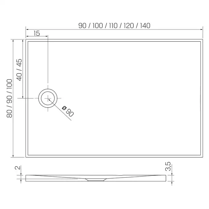 Brodzik NEX konglomeratowy prostokątny 90x80x3,5 biały NEW TRENDY B-0456