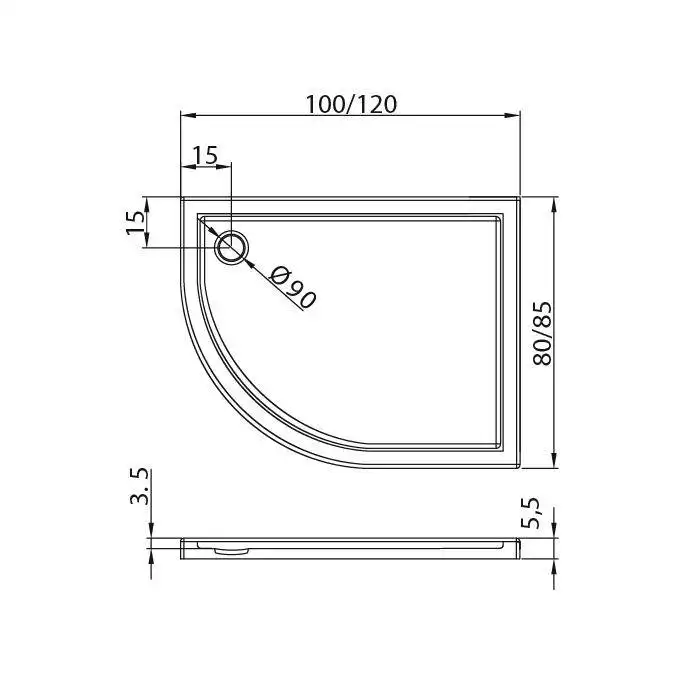 Brodzik prysznicowy MAXIMA ULTRA P asymetryczny 100x80x6 gł. 3,5cm - 90 (obudowa zintegrowana, podstawa posadzka) NEW TRENDY B-0335