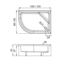 Brodzik MAXIMA z siedziskiem L asymetryczny 120x85x41 gł. 28 cm, o52 bez obudowy stelaż/szyna z nóżkami) NEW TRENDY B-0378