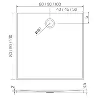 Brodzik NEX konglomeratowy kwadratowy 90x90x3,5 biały NEW TRENDY B-0454