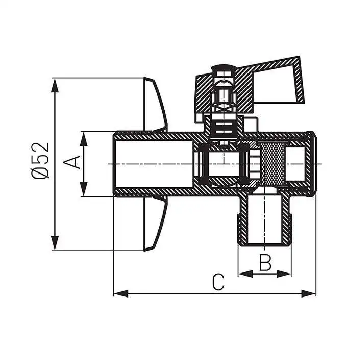 Zawor kulowy kątowy 1/2&quot; x 3/8&quot; z rozetą i filtrem, uchwyt metalowy FERRO Z1238KF