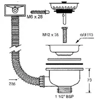 Spust zlewozmywakowy 11/2&quot;x113mm z sitkiem wyciąganym ze stali nierdzewnej, przelew prostokątny MCALPINE FSW50PR