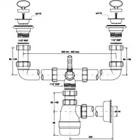 Syfon zlewozmywakowy podwójny butelkowy 1 1/2 x 40 mm ze spustami 70 mm z podłączeniem do pralki lub zmywarki MCALPINE CDBAWW-P