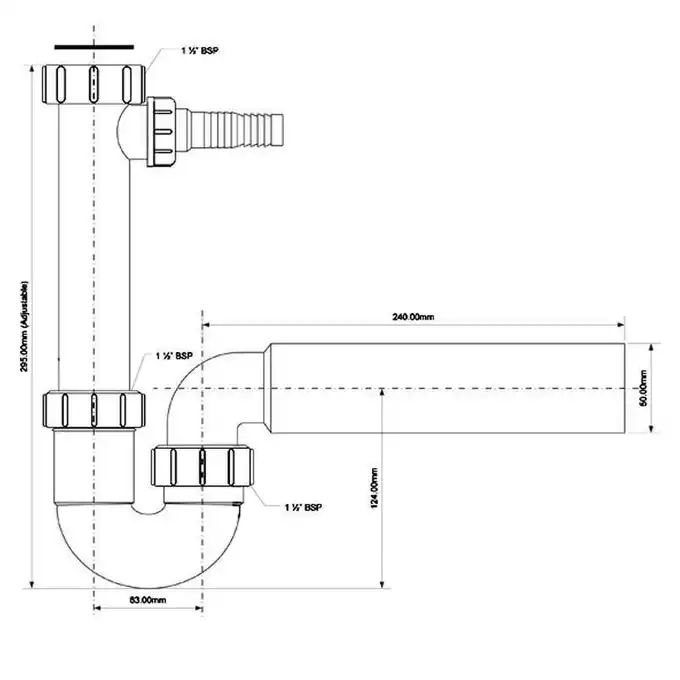 Syfon zlewozmywakowy rurowy 1 1/2&quot;x50 mm z podłączeniem pralki lub zmywarki bez spustu MCALPINE HC7