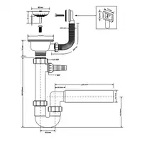 Syfon zlewozmywakowy rurowy 3,5&quot; x 50 mm z podłączeniem do pralki lub zmywarki, spust z przelewem MCALPINE HC7+FSW50PR