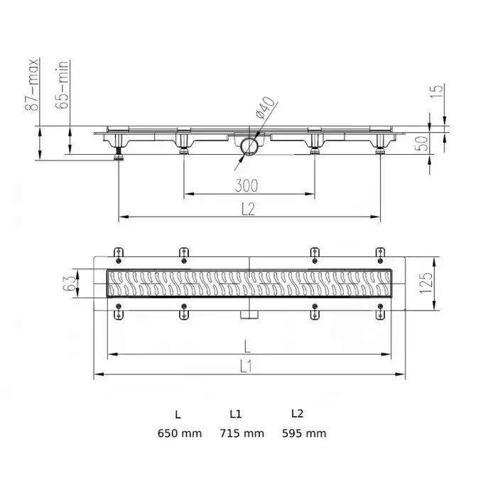 JOMOTech Pakiet EXCLUSIVE 40 / Odpływ liniowy 650 mm / maskownica 2-stronna FLIS / mata WERIT 175-30650400-00