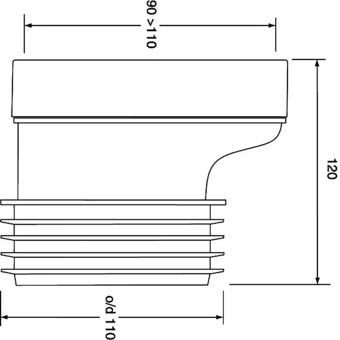 Przyłącze kanalizacyjne, krótkie L-120mm,wejście 90-110mm,wyjście 110mm z przesunięciem mimośr. 20mm MCALPINE WC-CON4