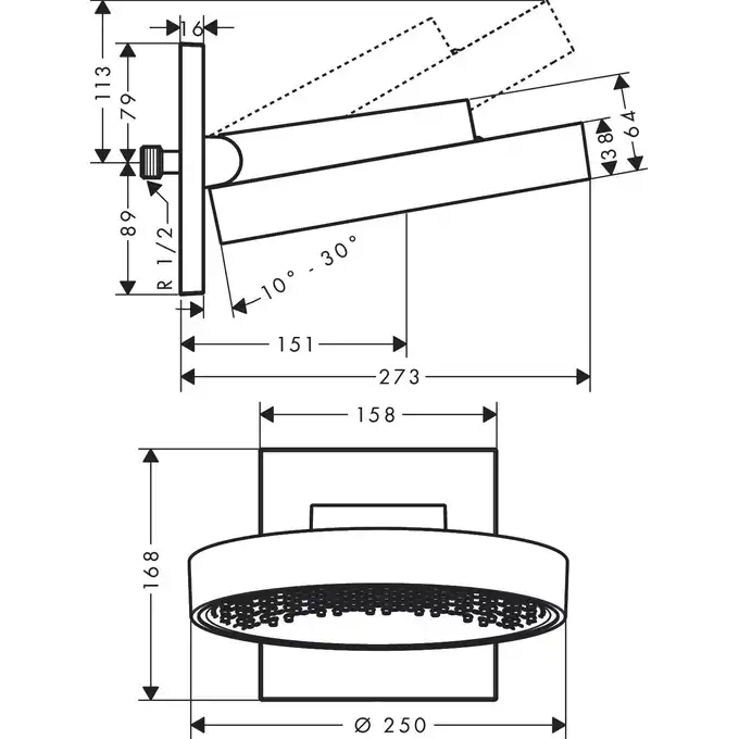 Rainfinity Głowica prysznicowa 250 1jet z przyłączem sufitowym HANSGROHE 26226700