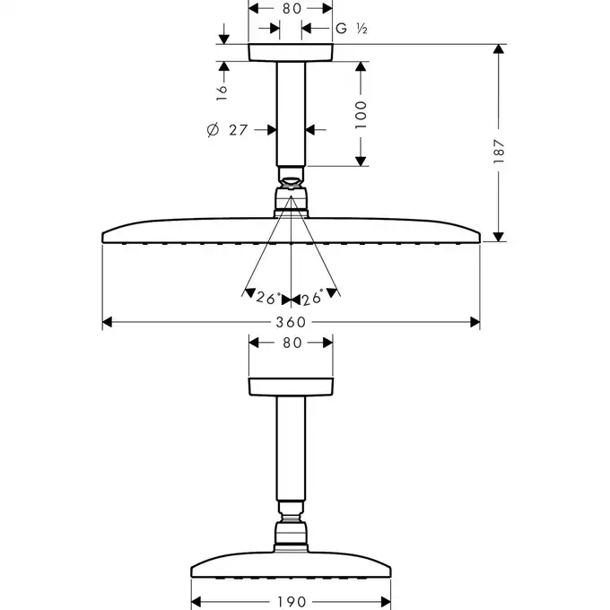 Raindance E Głowica prysznicowa 360 1jet z przyłączem sufitowym HANSGROHE 27381000