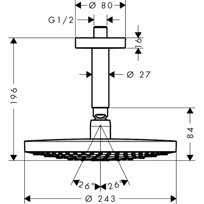 Raindance Select S Głowica prysznicowa 240 2jet z przyłączem sufitowym HANSGROHE 26467000