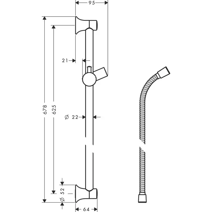 Unica Drążek prysznicowy Classic 65 cm z wężem HANSGROHE 27617000