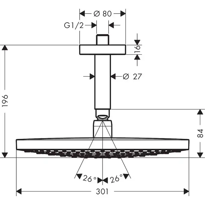 Raindance Select S Głowica prysznicowa 300 2jet z przyłączem sufitowym HANSGROHE 27337000