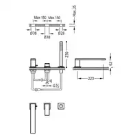 Bateria wannowa trzyotworowa z słuchawka antical Złoto 24K TRES 00616103OR