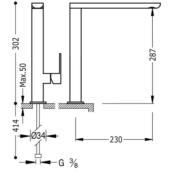 Bateria zlewozmywakowa stojąca wylewka 34x15 mm Matowa czerń TRES 20044001NM