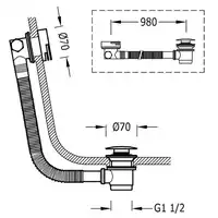 Syfon wannowy i okrągły zawór napełniający KASKADA z przelewem Ø 70 mm CLICK‑CLACK Stal TRES 03453430AC