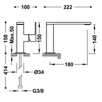 Bateria umywalkowa wylewka 34x10 mm Matowa czerń TRES 00620501NM