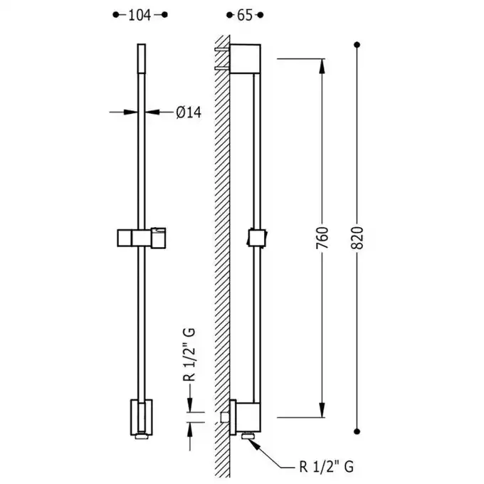 Drążek przesuwny z ujęciem wody w ścianie Ø 14 mm. dł. 760 mm Matowa biel TRES 03493299BM