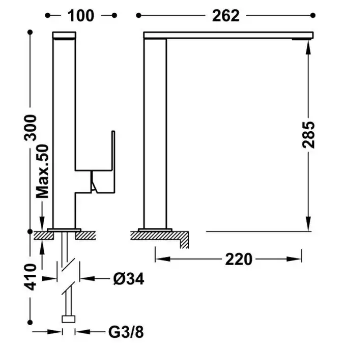 Bateria umywalkowa wylewka 34x10 mm Złoto 24K TRES 00648501OR