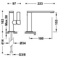 Bateria umywalkowa wylewka 34x10 mm Chrom TRES 21120501