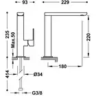 Bateria umywalkowa wylewka 35x15 mm Złoto 24K TRES 20020502OR