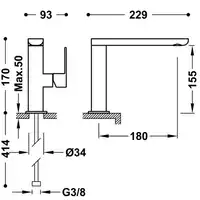 Bateria umywalkowa wylewka 35x15 mm Złoto 24K TRES 20020501OR