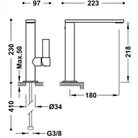 Bateria umywalkowa wylewka 34x10 mm Stal TRES 21130501AC