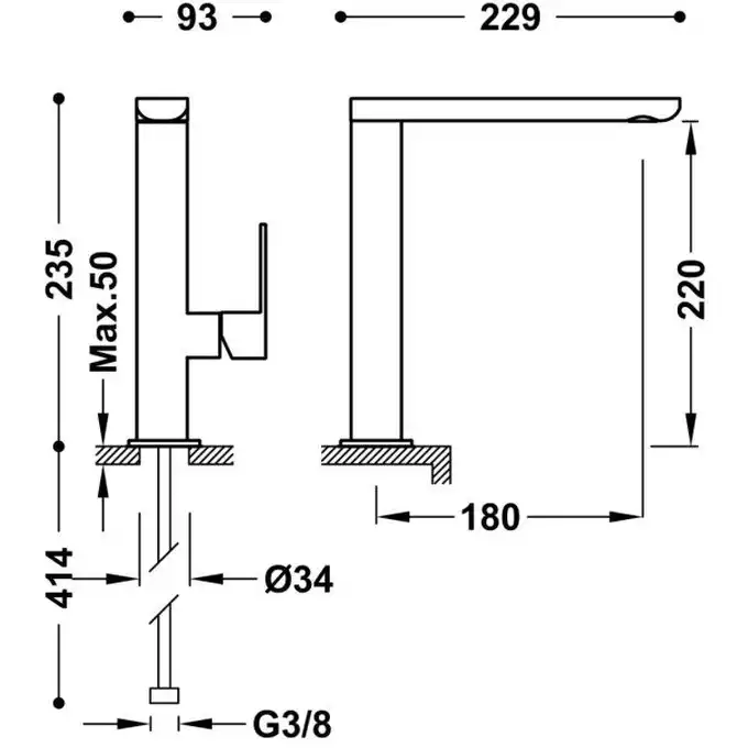 Bateria umywalkowa wylewka 35x15 mm Złoto 24K TRES 20020502OR