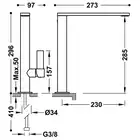 Bateria umywalkowa wylewka 34x10 mm Matowa czerń TRES 21140501NM