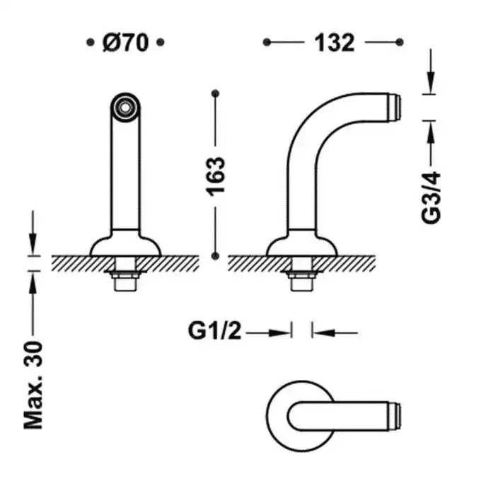 Kolanko adapter wanna‑prysznic 2 sztuki z tłumikiem Złoto 24K TRES 24287101OR