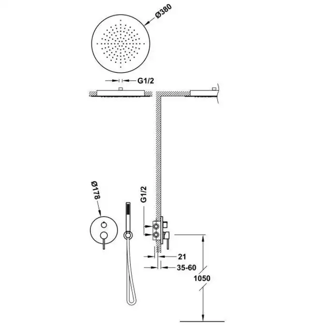 Zestaw natryskowy z baterią podtynkową Rapid-Box z regulacją strumienia Ø 380 mm Złoto 24K TRES 26228005OR