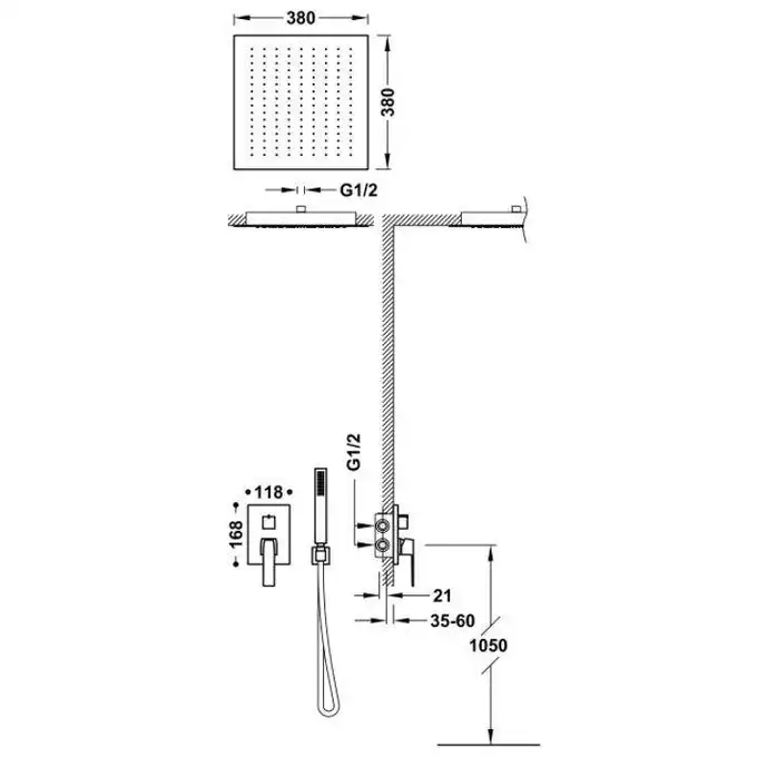 Zestaw natryskowy z baterią podtynkową Rapid-Box z regulacją strumienia 380x380 mm Matowe złoto 24K TRES 20228006OM