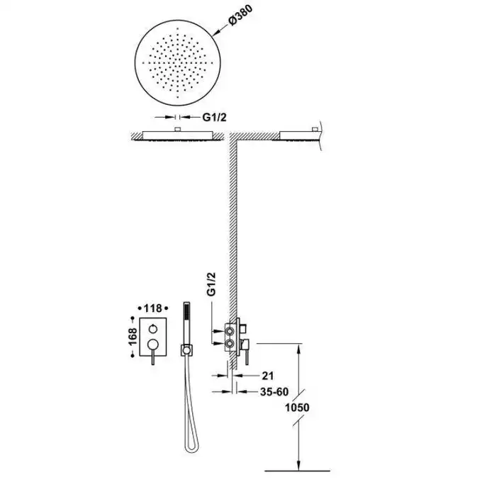 Zestaw natryskowy z baterią podtynkową Rapid-Box z regulacją strumienia Ø 380 mm Chrom TRES 06228005