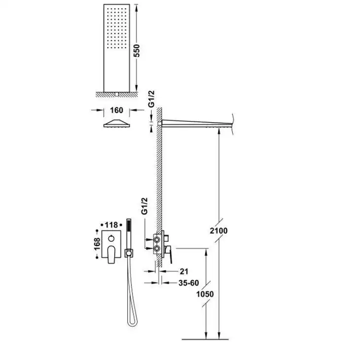 Zestaw natryskowy z baterią podtynkową Rapid-Box z regulacją strumienia 160x550 mm Matowa biel TRES 21128005BM