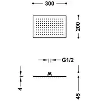 Natrysk sufitowy ze stali nierdzewnej z kolankiem. Mosiężny 300x200 mm Matowa czerń TRES 134315007NM