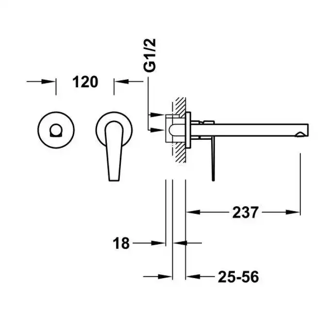 Bateria podtynkowa umywalkowa, wylewka 237 mm Chrom TRES 20530002