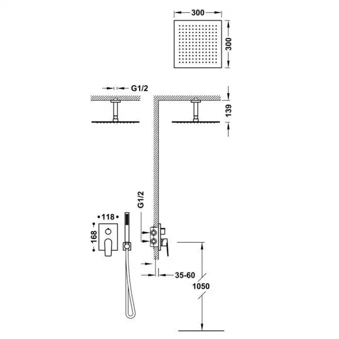 Zestaw natryskowy z baterią podtynkową Rapid-Box z regulacją strumienia 300x300 mm Chrom TRES 21128003