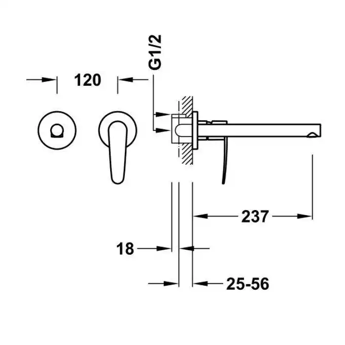 Bateria podtynkowa umywalkowa, wylewka 237 mm Chrom TRES 20430002