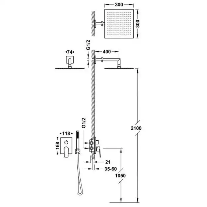 Zestaw natryskowy z baterią podtynkową Rapid-Box z regulacją strumienia 300x300 mm Matowe złoto 24K TRES 21128004OM