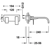 Bateria podtynkowa umywalkowa, wylewka 240mm Chrom TRES 00630012